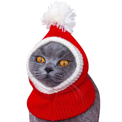 Niedlicher, warmer, gestrickter weicher festlicher Katzenhut für Weihnachten – gemütliches Neujahrs-Winter-Kätzchen-Outfit, bezauberndes Hunde-Party-Accessoire von yeeplant