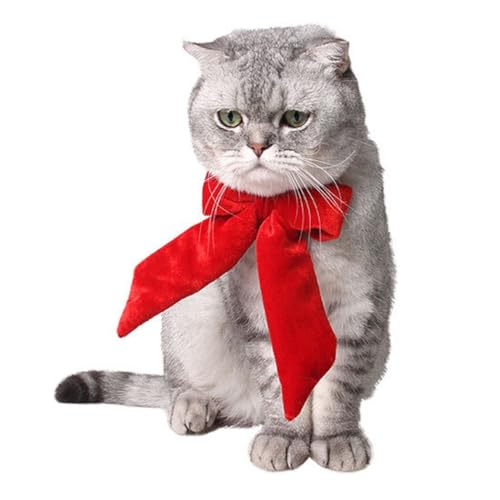 Verstellbares Katzenhalsband mit Fliege, festliches Weihnachtskätzchen-Kostüm, weiches Plüsch, Schleife, Haustierhalsband von yeeplant