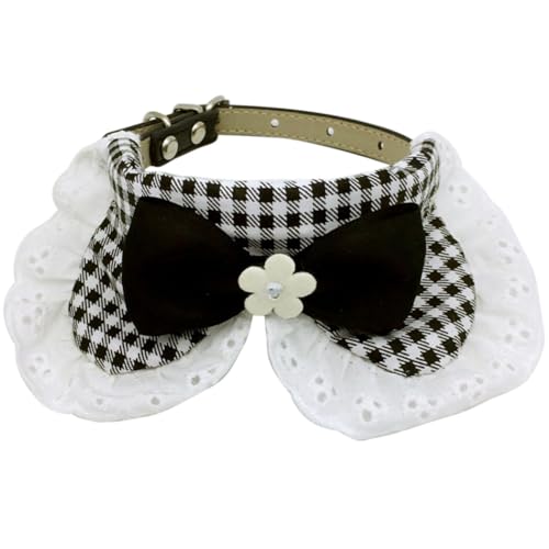 Verstellbares kariertes Welpenhalsband, Haustier-Lätzchen mit Spitzenschleife, sabbernder ländlicher Stil, florales Katzen-Dreieckstuch von yeeplant