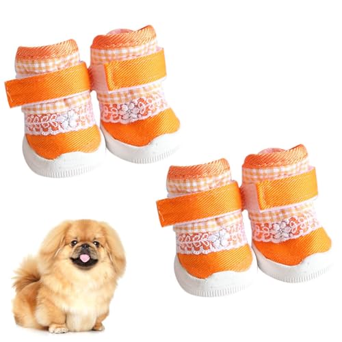 Welpen-Canvas-Schuhe, 4 Stück: Niedliche, rutschfeste Schutz-Sneaker für Haustiere beim Spazierengehen von yeeplant