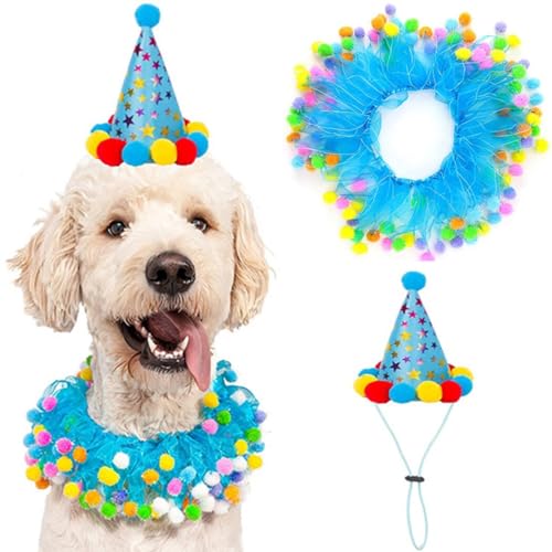 Welpen-Geburtstagsparty-Halsband mit Bommeln: elastisch und leicht, Katzenhalsband, bezaubernd, dekorativ, festlich, inklusive Partyhut für Hunde von yeeplant