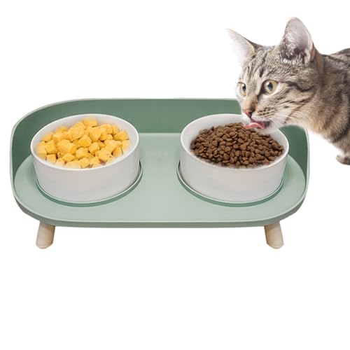 Wiederverwendbarer Katzen-Wassernapf mit Ständer – erhöhter, rutschfester Kunststoff-Futternapf für Haustiere, doppelter Futterspender ohne Verschütten von yeeplant