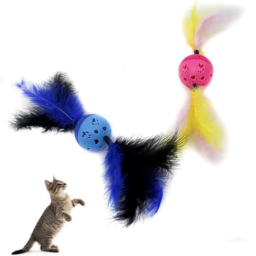 yeeplant Bell Kätzchen, verspielte Spielzeugbälle mit Kunstfedern, interaktiv, 2 Stück, lustiges Kauspielzeug für Katzen von yeeplant