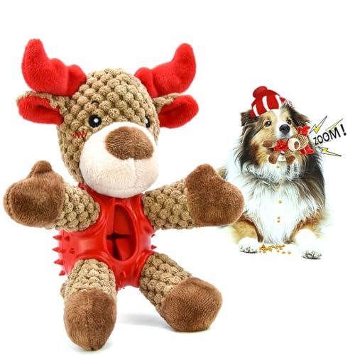 yeeplant Entzückendes Rentier-Plüsch-Hundespielzeug mit Quietscher für interaktives Spielen und Kauen, perfektes Welpen-Leckerli-Spielzeug für Weihnachten von yeeplant