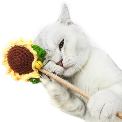 yeeplant Handgefertigtes interaktives Katzenspielzeug mit Glocke, Sonnenblumen-Spielzeug mit Glocke, tragbarer Kätzchen-Zauberstab aus Naturholz, gestrickt mit Katzenminze yeeplant Handgefertigtes interaktives Katzenspielzeug mit Glocke, Sonnenblumen-Spielzeug mit Glocke, tragbarer Kätzchen-Zauberstab aus Naturholz, gestrickt mit Katzenminze von yeeplant