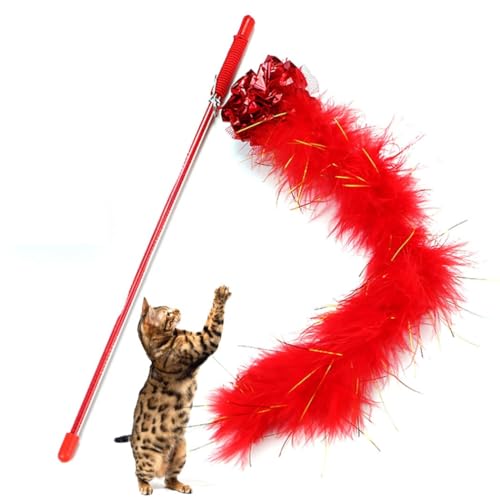 yeeplant Interaktiver Plüsch- und Kunststoff-Teaser-Stick für Katzen, weich, flauschig, leicht, für den Innenbereich, mittelgroß, für kleine Haustiere von yeeplant