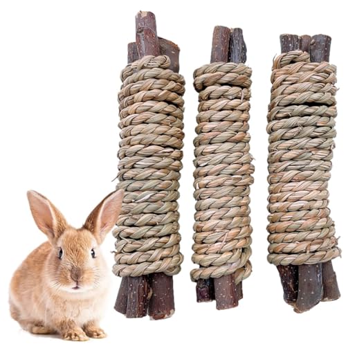 yeeplant Kaustäbchen für Kaninchen, Hamster und Chinchilla, interaktives Gras und Holz, Zahngesundheit, Molartoy, 3 Stück von yeeplant