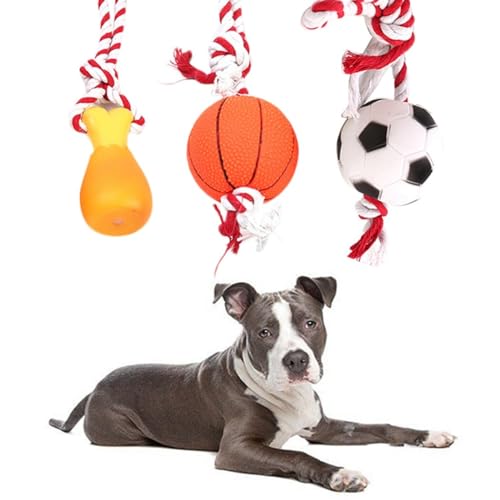 yeeplant Lustiges und interaktives Baumwollseile und Kunststoffbälle, quietschendes Beißspielzeug, geeignet für kleine bis mittelgroße Hunde und Katzen, 3 Stück yeeplant Lustiges und interaktives Baumwollseile und Kunststoffbälle, quietschendes Beißspielzeug, geeignet für kleine bis mittelgroße Hunde und Katzen, 3 Stück von yeeplant