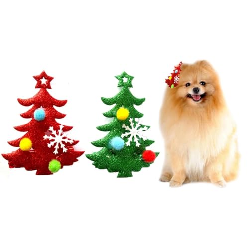 yeeplant Tierhaar-Accessoires, Weihnachtsbaum-Design, 10 Stück, rot-grüne Katzen-Haarnadeln, Hunde-Haarspangen für Weihnachten von yeeplant