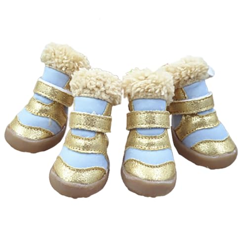 yeeplant Warme rutschfeste Stiefel für Welpen: 4 Stück klassische dekorative verstellbare Kunstleder-Winterschuhe Hundepfotenschutz von yeeplant