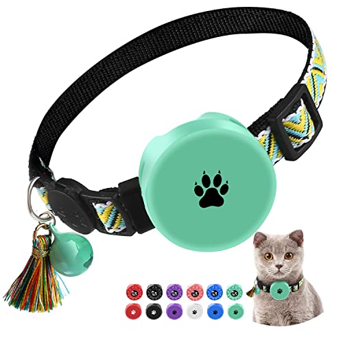 yiliuoer Airtag Katzenhalsband, Apple Air Tag Katzenhalsband mit Silikon-Air-Tag-Halter, leichte Tracker-Katzenhalsbänder für Mädchen, Jungen, Katzen, Kätzchen und Welpen (Hellgrün1) von yiliuoer