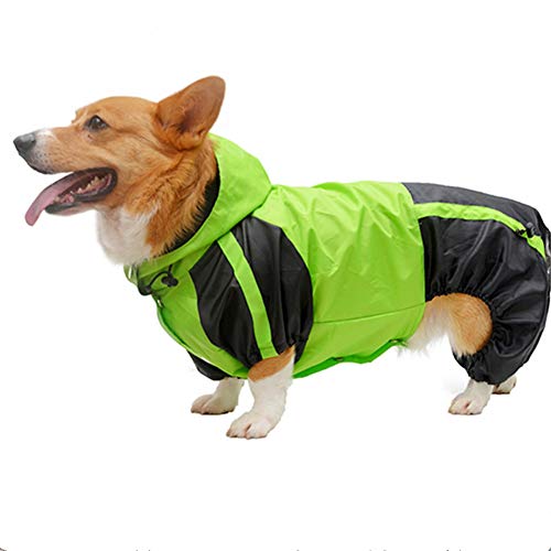 Hunde-Regenjacke, Regenmantel, mit Beinen, wasserdicht, mit Kapuze, für Hunde, Grün, Größe L - S von yinbaoer