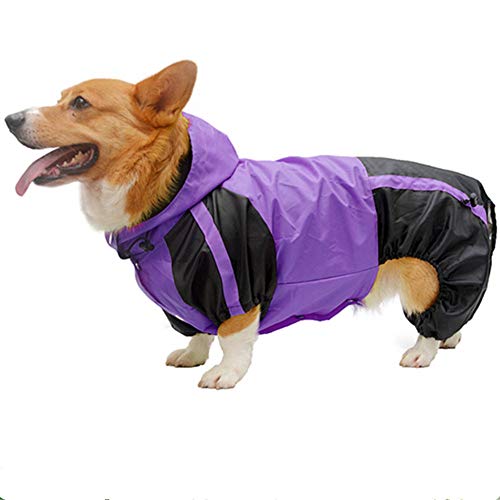 Hunde-Regenjacke, Regenmantel, mit Beinen, wasserdicht, mit Kapuze, für Hunde, Violett, Größe L - M von yinbaoer