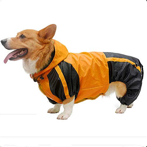 Hunderegenjacke, Hunde-Regenmantel, mit Beinen, wasserdicht, mit Kapuze, für Hunde, Orange, Größe L - L von yinbaoer