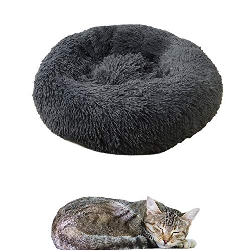 yinbaoer Katzenbett, rund, warm, weich, bequem, selbstwärmend, für Kätzchen, Welpen, kleine Hunde, Dunkelgrau, 60 cm von yinbaoer