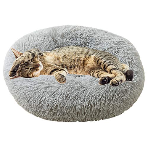 yinbaoer Katzenbett, rund, warm, weich, bequem, selbstwärmend, für Kätzchen, Welpen, kleine Hunde, Hellgrau, 60 cm von yinbaoer