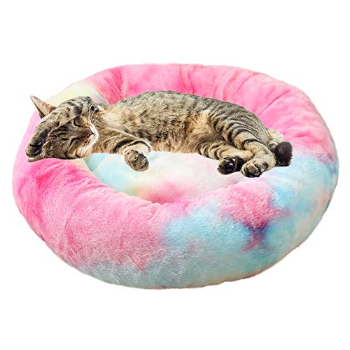 yinbaoer Katzenbett rund Katzenbett warm Katzenbett weich bequem selbstwärmend Katzenbett für Kätzchen Welpen kleine Hunde bunt rosa 80 cm von yinbaoer
