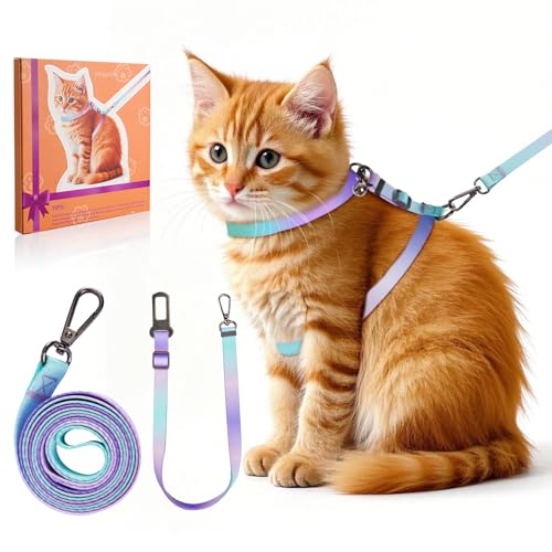 Katzengeschirr mit Leine Set [4-in-1] – Ausbruchsicher & verstellbar – Leichtes Katzenharnisch mit Autogurt – Für kleine, mittelgroße & große Katzen (M) von yingphia