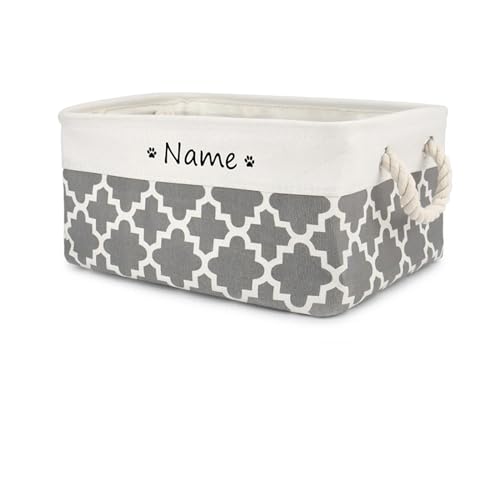 yky Aufbewahrungskorb für Katze, Hundespielzeug, Zubehör, personalisierter Hundespielzeugkorb mit Namen, personalisierte Haustierspielzeug-Aufbewahrung (Patzengrau, S 31 x 21 x 12 cm) von yky