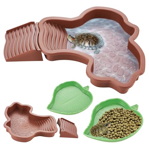 yokugo Wassernapf für Schildkröten mit Rampe, Reptilien-Wasserschale mit Blattschildkröte, Wassernapf für Schildkröte, Sonnenplattform, Schildkröten-Lebensraum, Badepool für Eidechse, Frosch, Rotbraun yokugo Wassernapf für Schildkröten mit Rampe, Reptilien-Wasserschale mit Blattschildkröte, Wassernapf für Schildkröte, Sonnenplattform, Schildkröten-Lebensraum, Badepool für Eidechse, Frosch, Rotbraun von yokugo
