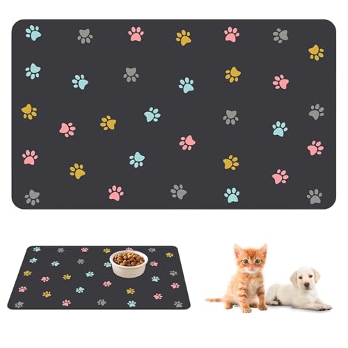 yolzhxe Napfunterlage Hund und Katzen, Saugfähige Schnelltrocknend Futtermatten für Haustier, 50 x 30 cm, rutschfeste Futtermatte Haustier, für Katzen und Hund, Schwarz von yolzhxe