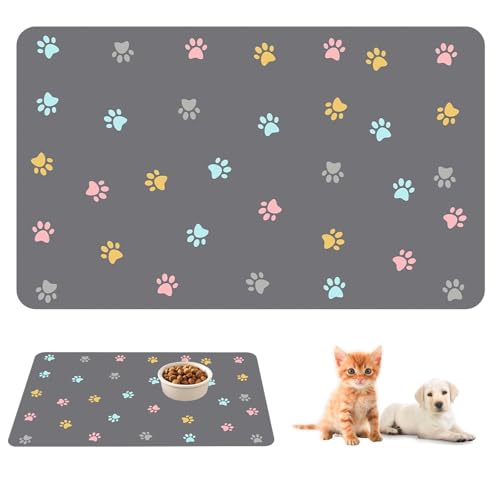 yolzhxe Napfunterlage Hund und Katzen, Saugfähige Schnelltrocknend Futtermatten für Haustier, 50 x 30 cm, rutschfeste Futtermatte Haustier, für Katzen und Hund, Grau von yolzhxe