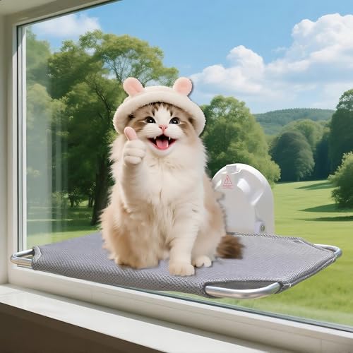 Katzen-Fensterstange, schnurlose Katzen-Fenster-Hängematte, Katzensitz für Fensterbank, faltbare Haustier-Hängematte für große Katzen mit Saugnapf, starke Saugnäpfe, robuster Metallrahmen, abnehmbarer von youmtool