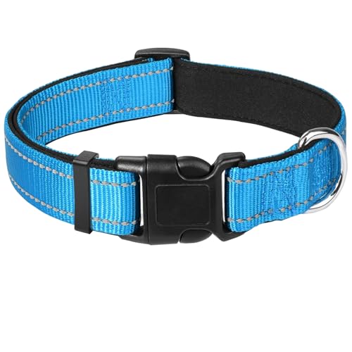 Blaues Hundehalsband, reflektierendes Haustierhalsband mit Schnalle, verstellbare Sicherheits-Nylonhalsbänder für kleine, mittelgroße und große Hunde, Größe XL Blaues Hundehalsband, reflektierendes Haustierhalsband mit Schnalle, verstellbare Sicherheits-Nylonhalsbänder für kleine, mittelgroße und große Hunde, Größe XL von yqswstl