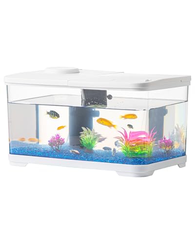 yumentor Aquarium-Starter-Set mit selbstreinigender Aquarium-Pumpe mit Filterung, Sauerstoffversorgung, Wasserzirkulation, Beleuchtung, Betta-Fischaquarium mit Dekor, Kies (weiß) von yumentor