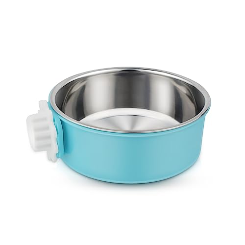 Abnehmbarer hängender Futter- und Wassernapf, 2-in-1, aus Kunststoff und Edelstahl, für kleine Hunde, Katzen, Welpen, Vögel, Kaninchen, Meerschweinchen, Ratten (blau) von yuntop
