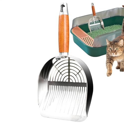 yupeuooe Katzenkotschaufel aus Edelstahl | Kätzchenkotschaufel mit Holzgriff | Katzenbox Schaufel | Kätzchen-Kot-Heber, hochfestes Katzenkot-Sieb für Zuhause von yupeuooe