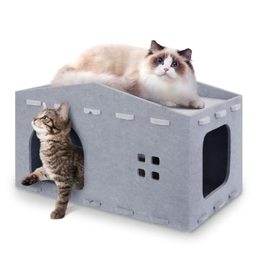 yuyuepetzone Katzenhöhle Filz, Katzenhaus Indoor Drinnen 2 Etagen Katzenbett Katzenhöhle Abnehmbares Katzentonne Versteck Schlafen, Spielen Verstecken für 2 Katzen bis 10 kg 52 x 32 x 29cm, Grau yuyuepetzone Katzenhöhle Filz, Katzenhaus Indoor Drinnen 2 Etagen Katzenbett Katzenhöhle Abnehmbares Katzentonne Versteck Schlafen, Spielen Verstecken für 2 Katzen bis 10 kg 52 x 32 x 29cm, Grau von yuyuepetzone