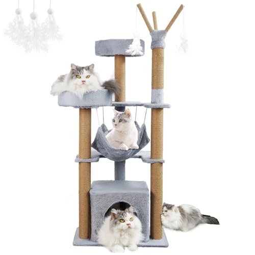 yuyuepetzone Kratzbaum, 126 cm hoch Katzenbaum Stabil Katzenkratzbaum Katzenturm Aktivitätskratzbäume mit Katzenhaus, 2 Plattformen Plüschbälle Sisalseil, Hängematte für Klein Katzen, Grau yuyuepetzone Kratzbaum, 126 cm hoch Katzenbaum Stabil Katzenkratzbaum Katzenturm Aktivitätskratzbäume mit Katzenhaus, 2 Plattformen Plüschbälle Sisalseil, Hängematte für Klein Katzen, Grau von yuyuepetzone