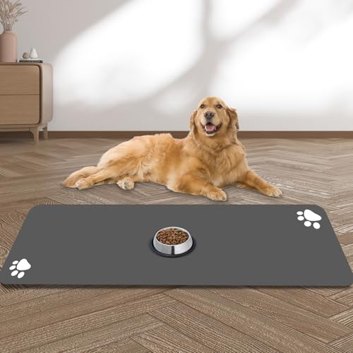 Große Futtermatte für Haustiere, 100 x 80 cm, saugfähig, schnell trocknend, für Futter- und Wassernapf, rutschfeste Katzennapfmatte, keine Flecken, schnell trocknend, für Haustierwasserspender von yuzshin