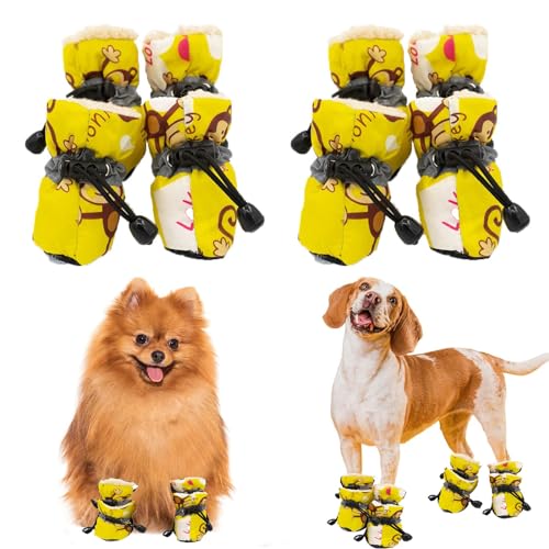 4 Stück Hundeschuhe mit weicher Sohle, rutschfeste Hundepfotenschutz, Hundefußabdeckungen, warme flauschige Stiefel mit niedlicher heller Farbe und verstellbaren Riemen für Haustiere, drinnen und von ywkiyrs