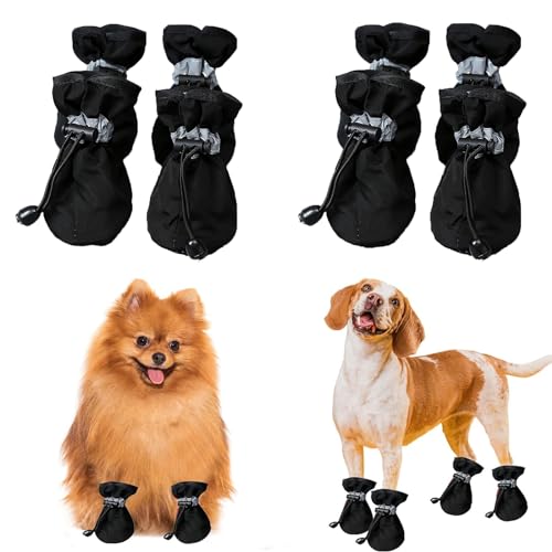 Hundeschuhe mit weicher Sohle, rutschfeste Hundeschuhe zum Spazierengehen, Hundefußabdeckungen, Pfotenschutz mit reflektierenden Riemen für kleine, mittelgroße und große Hunde (S, schwarz), 4 Stück von ywkiyrs