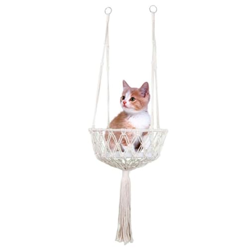 Makramee-Katzenhängematte – handgefertigter Makramee-Hängepflanzer, Boho-Zimmer-Pflanzenhalter | Handgefertigter Pflanzenhänger aus Baumwollseil, stilvolle Wanddekoration für Zimmerpflanzen, Blumen o von yztju