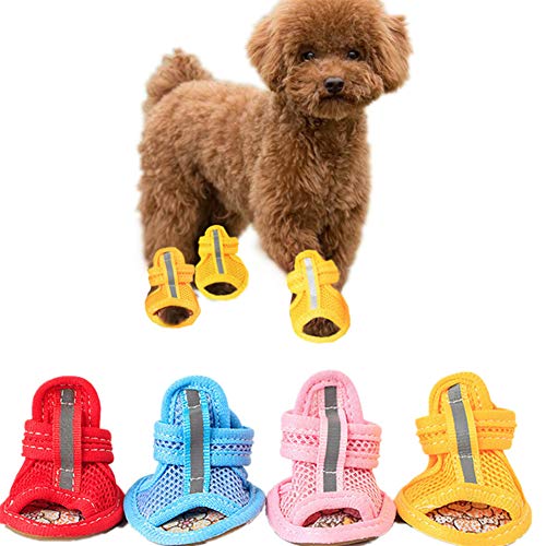 zNLIgHT 4 Stück Gummisohle Mesh Baumwolle Atmungsaktive Anti-Rutsch Haustier Schuhe Hund Welpen Sandalen – Rot Nr. 2 von zNLIgHT