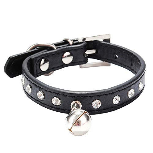 zNLIgHT Verstellbares Halsband für Hunde, mit Strasssteinen, Glöckchen, Kunstleder, Schwarz von zNLIgHT