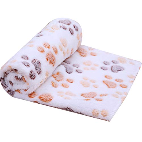 zNLIgHT Verwendung für Cute Puppy Kitten Dog Cat Warm Paw Print Coral Fleece Blanket Mat Carpet Towel - Reisweiß M von zNLIgHT