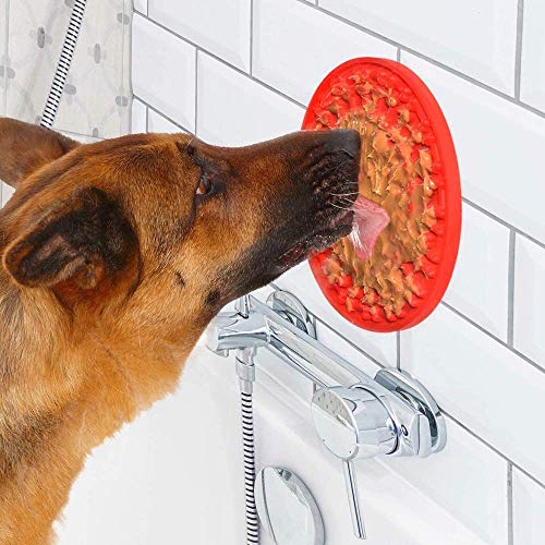 Dog Lick Mat, Hundewasch-Ablenkungsgerät mit Haustierbürste für Hunde, die Pflege baden, Silikon-Hunde-Slow-Feeder-Lick-Pad mit Absaugung, Dog Bath Buddy, Dusche Easy Just Spreading Peanut Butter 2PC von zaizai