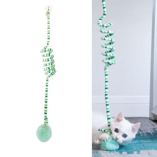 zalati Interaktives Katzenspielzeug, weiches Plüsch, mit Glöckchen, zum Aufhängen, Bungee-Schnur, für drinnen und draußen, Grün von zalati