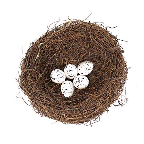zalati Künstliches Vogelnest, 1 x simuliertes Vogelnest mit 5 künstlichen Eiern, handgefertigt, für Ostern, Garten, Hof, Zuhause, Party-Dekoration von zalati