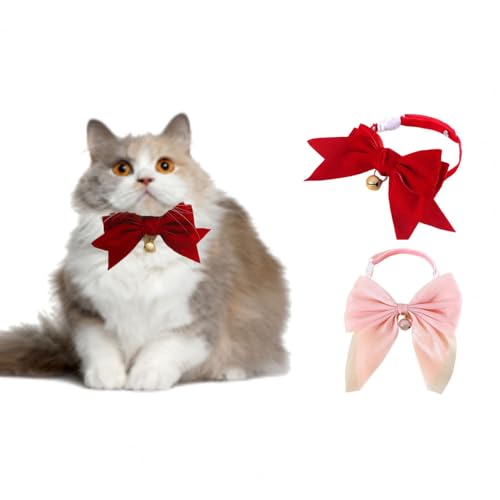2 x Samt-Haustierhalsband, Samt-Katzen-Fliege, Halsband mit Glöckchen, niedliche Halskette, Fliege für Katze, Kätzchen, Hunde, Welpen von zaoalife