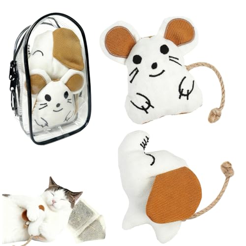 2 Stück Katzenspielzeug mit Katzenminze, 2er Set Maus & Elefant, Baumwolle-Leinen robust & langlebig, Catnip Spielzeug für Katzen mit Aufbewahrungstasche, Ideal zum Jagen, Kauen & Kuscheln von zeostmont