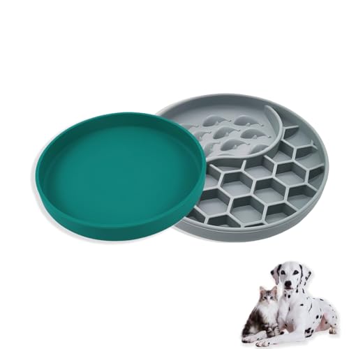 2er Set Anti Schling Napf und Silikon Napf für Hunde und Katzen – Slow Feeder & Wassernapf – Schleckmatte für Trockenfutter, Nassfutter, Leckerlis, ideal für Zuhause & unterwegs (Grau,) von zeostmont