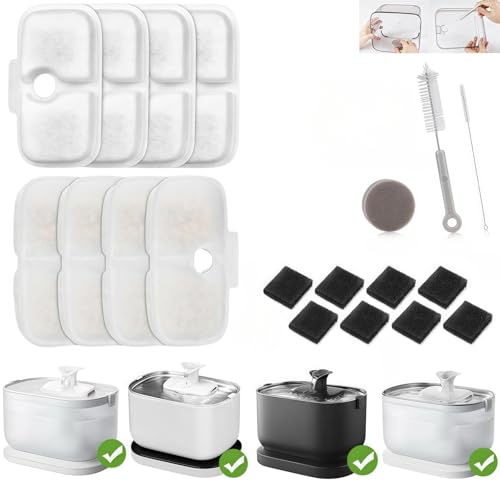 Katzenbrunnen Filter 8er Set, Ersatzfilter & Reinigungs-Kit kompatibel mit PLWF105/PLWF115/PLWF005 Dockstream Trinkbrunnen, Aktivkohle Filter katzenbrunnen für frisches Wasser zuhause & unterwegs von zeostmont