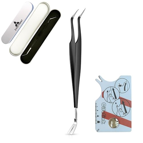 Zeckenzange & Zeckenpinzette 2-in-1 aus Edelstahl, Zeckenentferner Set mit Zeckenhaken & Zeckenkarte mit Lupe – Für Hunde, Katzen, Menschen, Outdoor & Reisen(Schwarz) von zeostmont