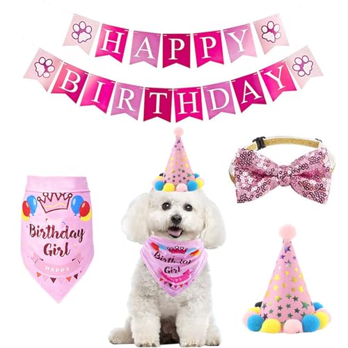 Hund Geburtstag Bandana Schal und Hund Mädchen Junge Geburtstag Party Hut, 4-teiliges Set Hund Geburtstag Party Supplies, Hund Happy Birthday Banner von zhbotaolang