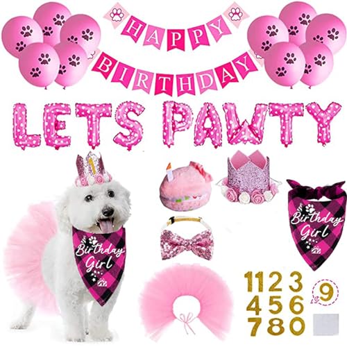 Hund Geburtstag Banner, Hund Geburtstag Party Supplies, Bowtie Kuchen Spielzeug lässt Pawty Paw Ballons Hund Alles Gute zum Geburtstag Banner für Hund Geburtstag Party Dekorationen von zhbotaolang
